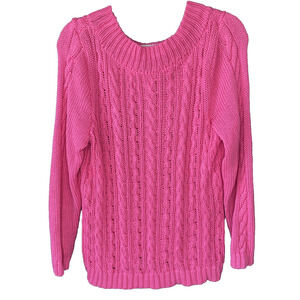 Chicos Sweater Womens 2 Large Pink Cable Knit Casual Cozy Career Pullover Shirt